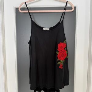 Elegant Black Top with Red Floral Embroidery